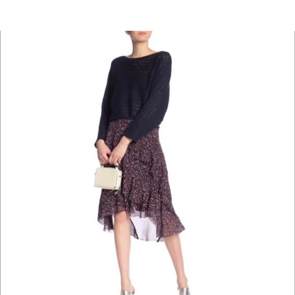 Joie Navy and Pink Floral Midi Skirt